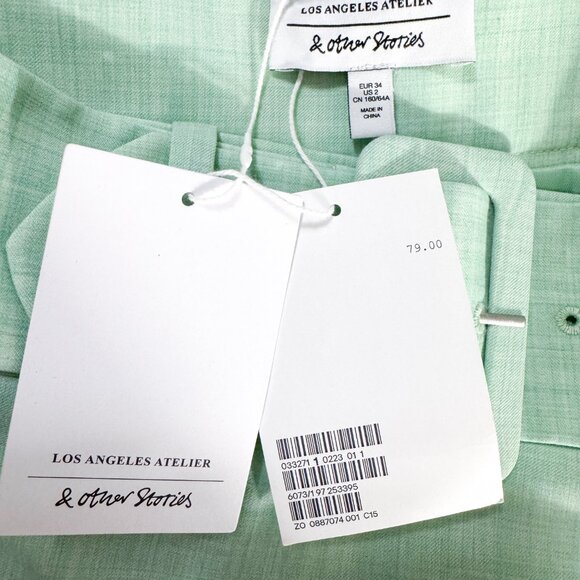 NWT & Other Stories Belted Tailored Overlap Mini Skirt Mint Green Women's Size 2 - Picture 6 of 7
